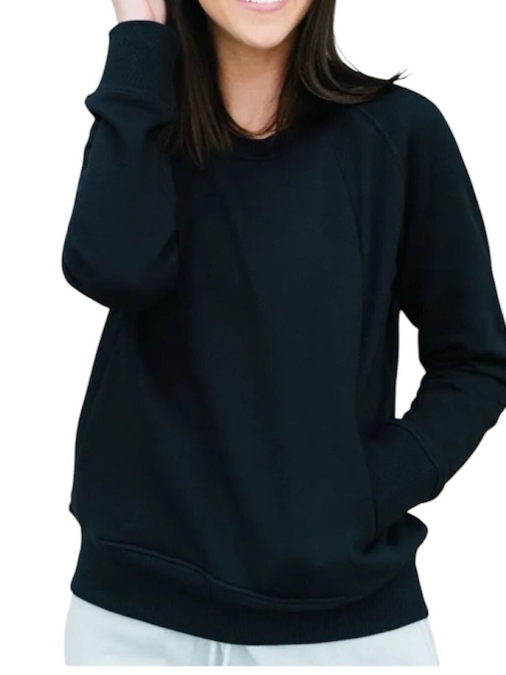 Zyia Active Oh So Soft Pocket Crewneck Sweatshirt Black Size XL